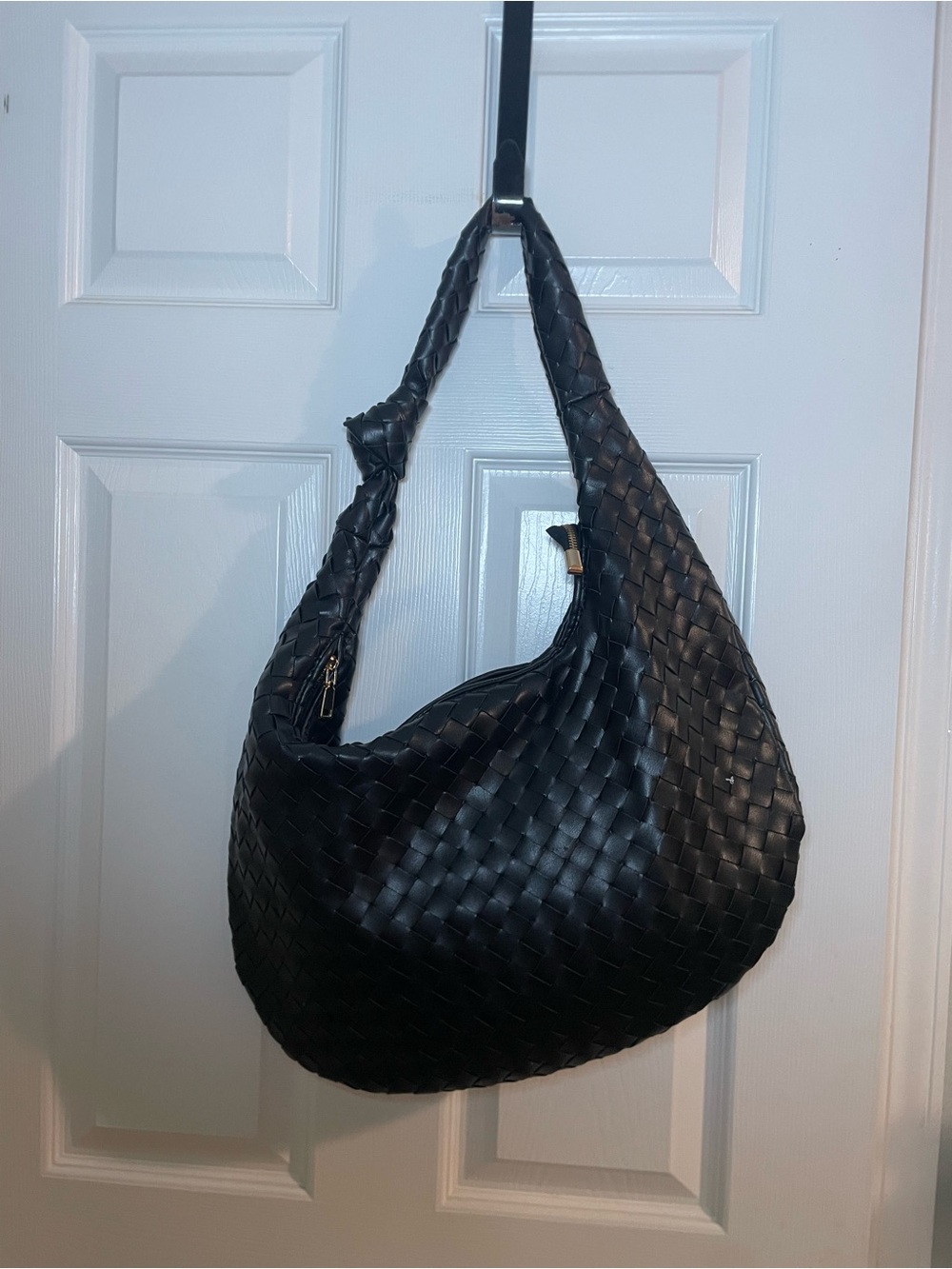 Anthropologie Melie Bianco Brigitte Woven Satchel Bag Oversized Black Slouchy